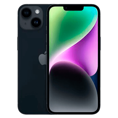 Imagem de um Apple iPhone 14, na cor preta.