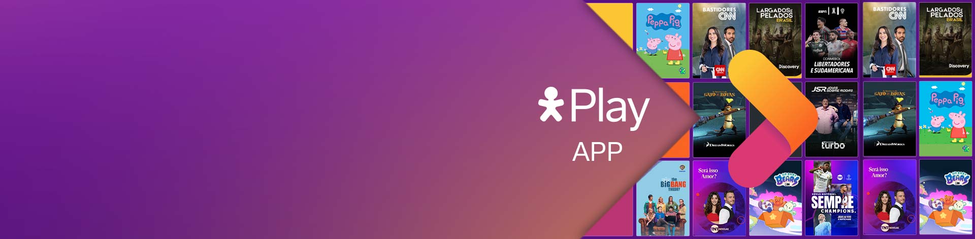 Imagem com logo de Play App e imagens de filmes e séries.