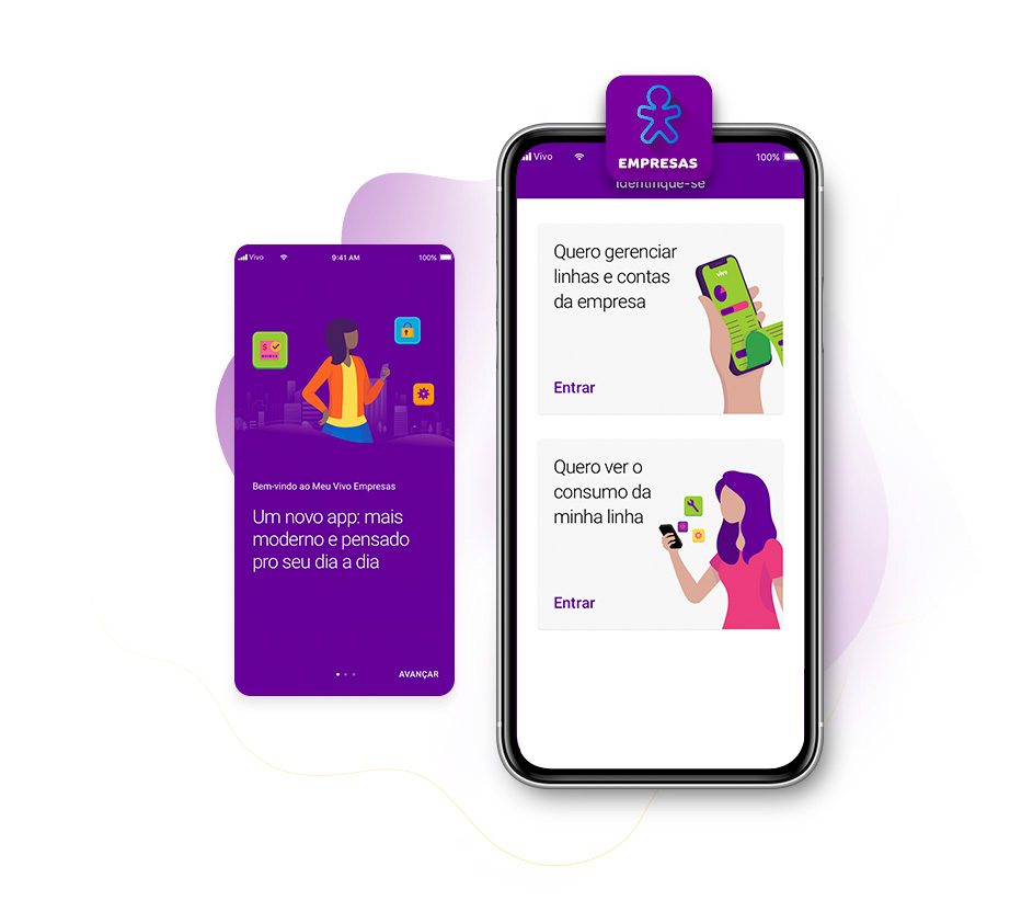 Telas do app Meu Vivo Empresas