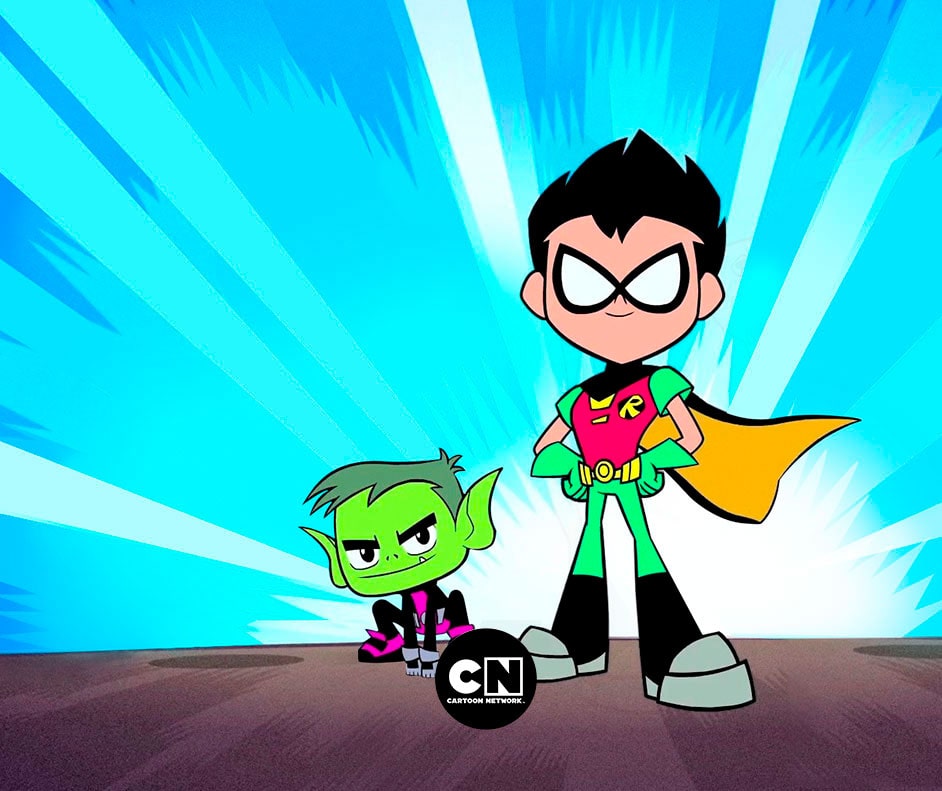 Imagem da animação Jovens Titãs e o logo da Cartoon Network