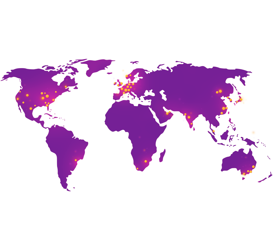 Mapa mundi com pins marcando a localização dos servidores.