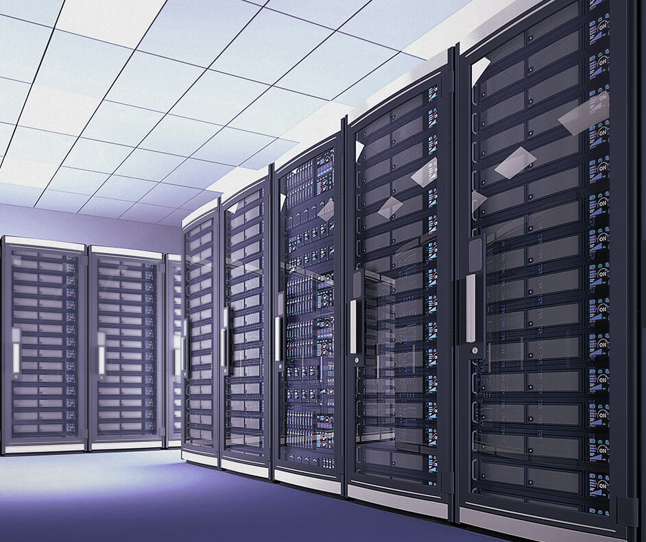 Fotografia de 5 servidores em um data center