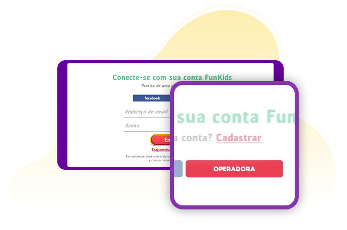 Printscreen da tela de acesso do app FunKids, com o botão "Operadora" em destaque.