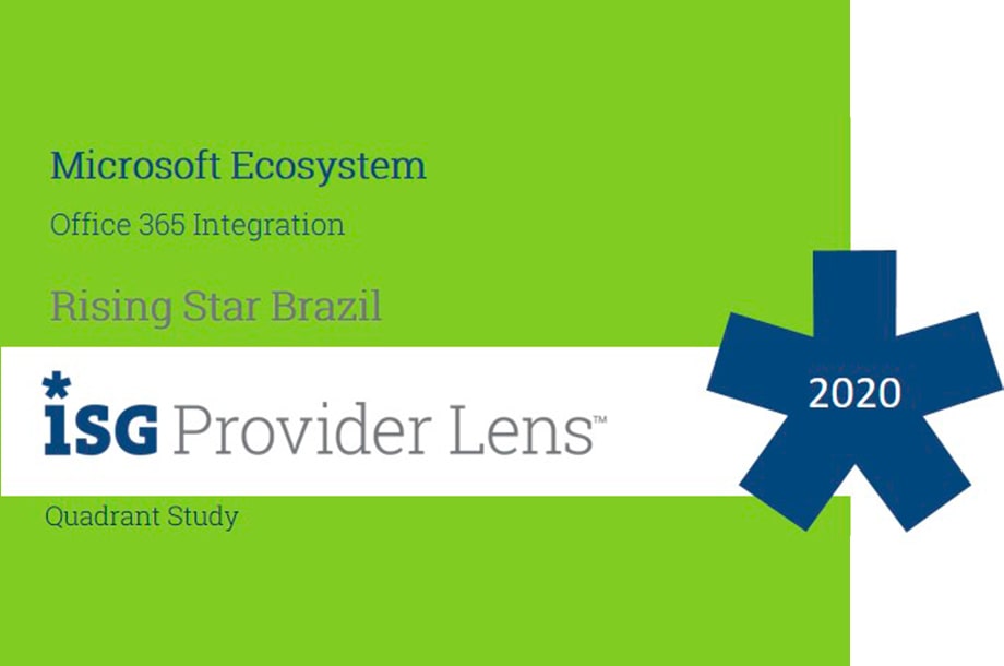 Lê-se: "Microsoft Ecosystem, Office 365 Integration, Rising Star Brazil. ISG Provider Lens."