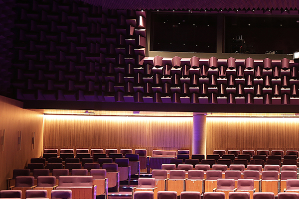 Imagem de uma parte da sala de espetáculos do Teatro Vivo.