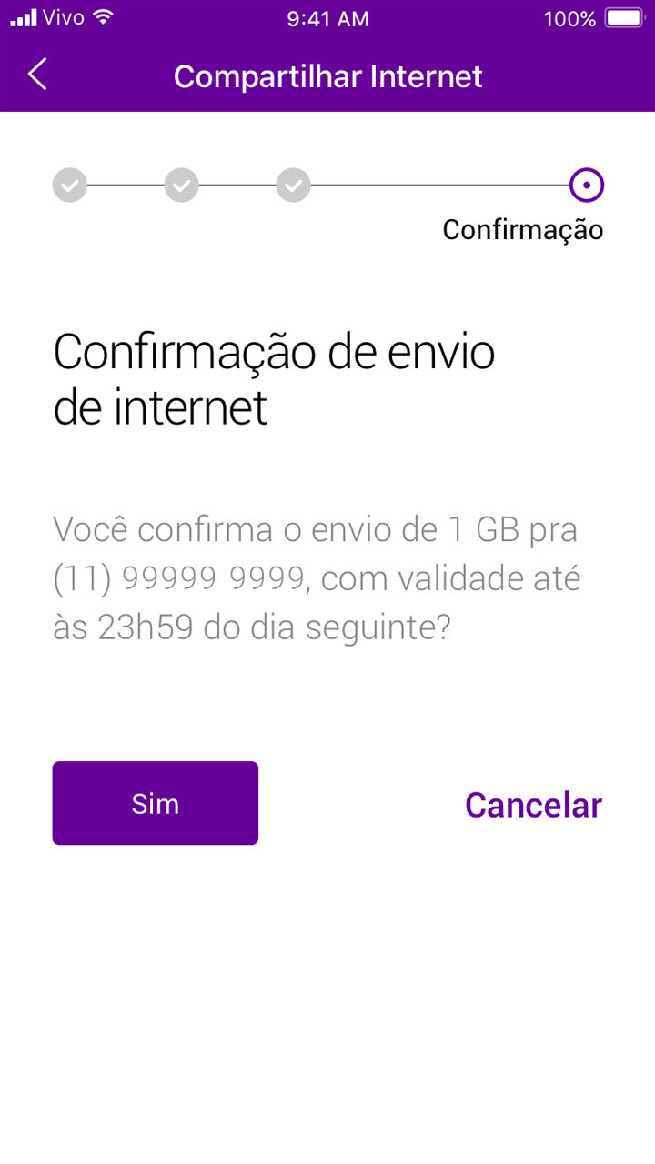 Captura da tela de confirmação de envio de internet.