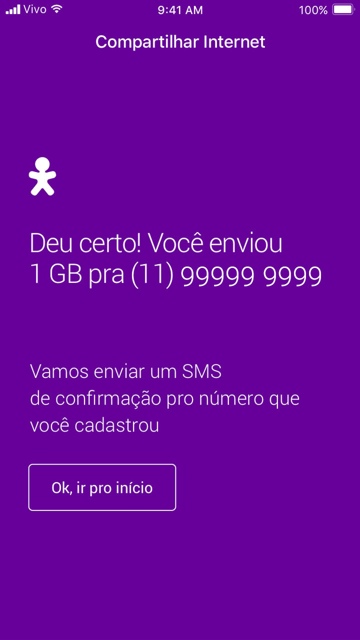 Captura da tela de sucesso de envio de internet.