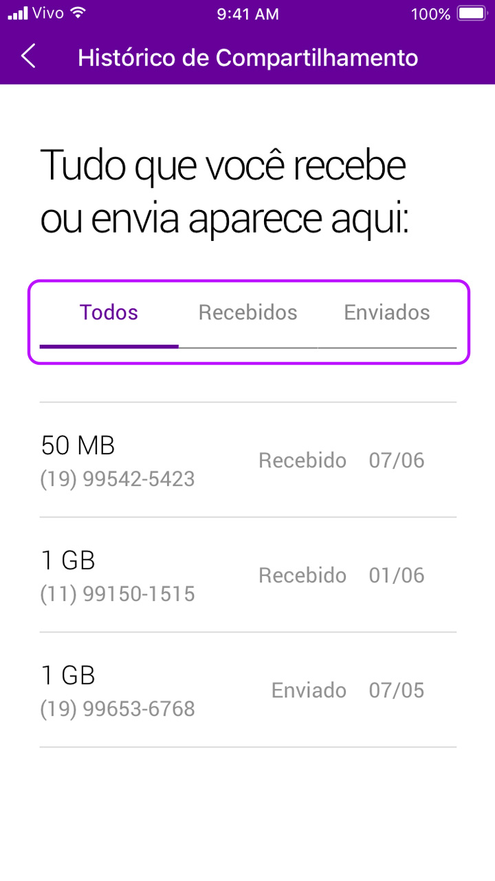 Captura de tela da seção Histórico indicando clique nas abas