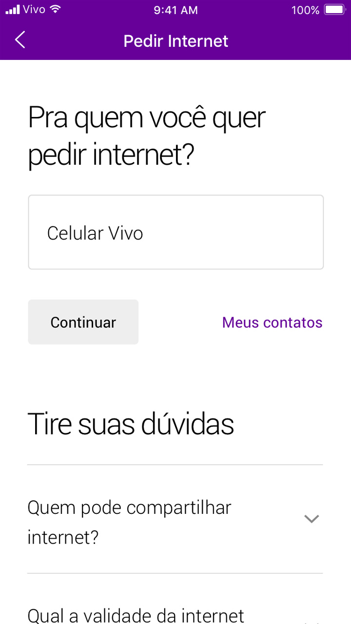 Captura de tela da etapa Pra quem você quer pedir internet.