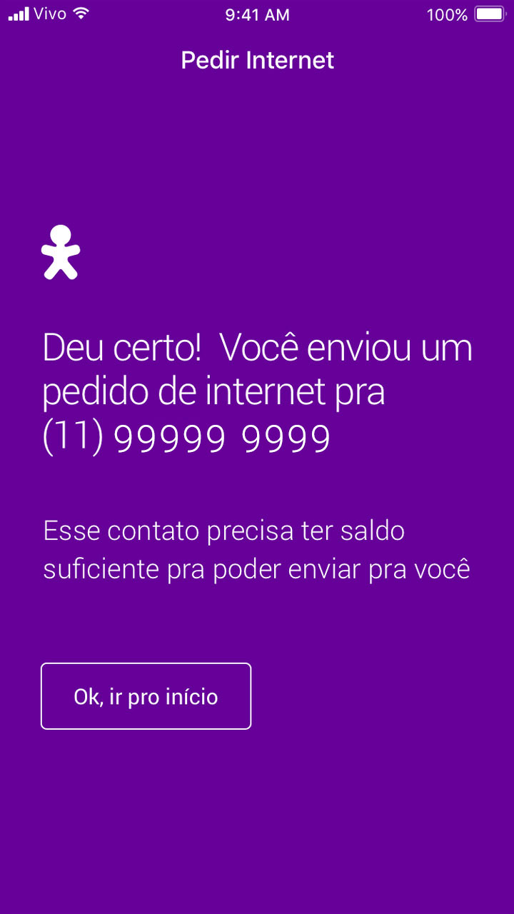Captura da tela de sucesso de pedido de internet.