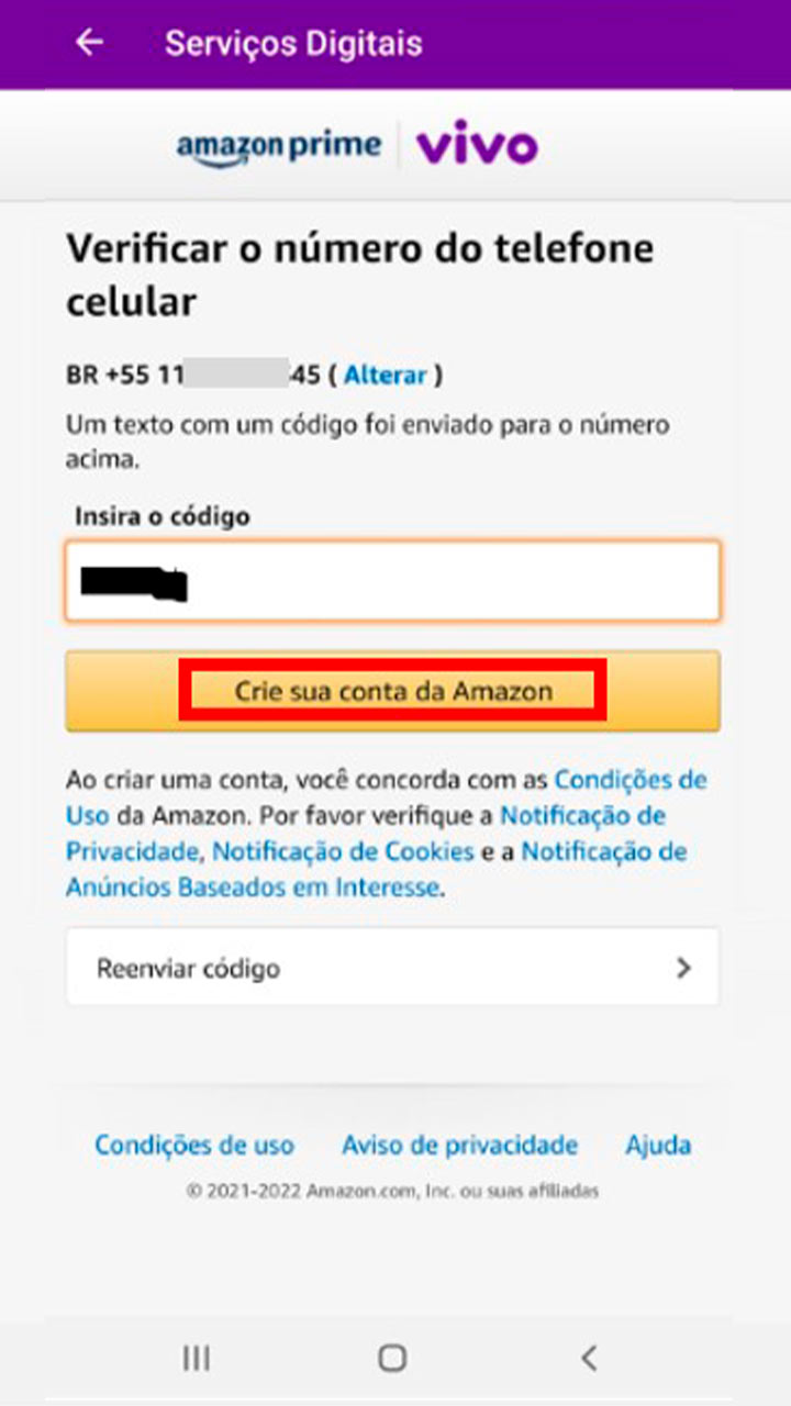 Captura de tela da seção Serviços Digitais indicando preenchimento do código de segurança.
