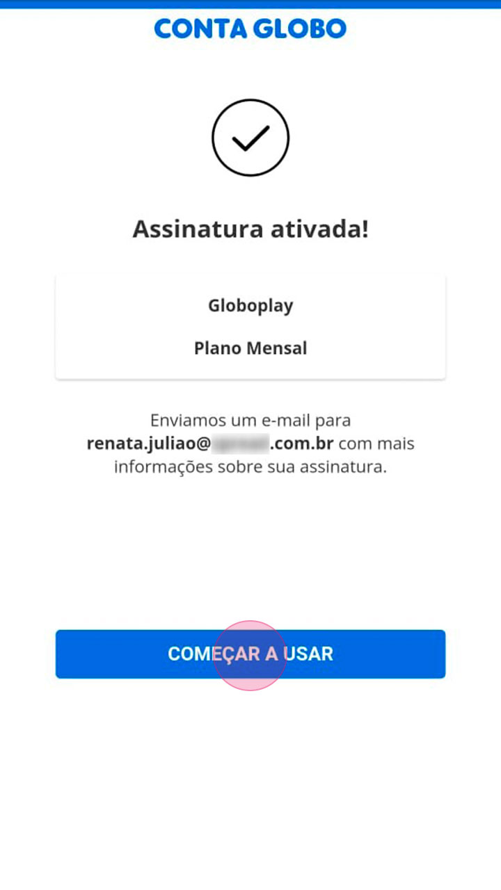 Captura de tela da Conta Globo, com assinatura ativada