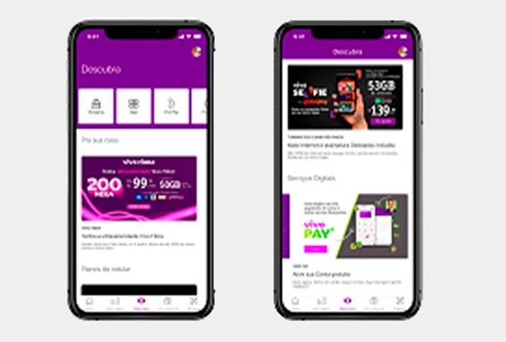 Imagem de dois celulares exibindo telas do App Vivo.