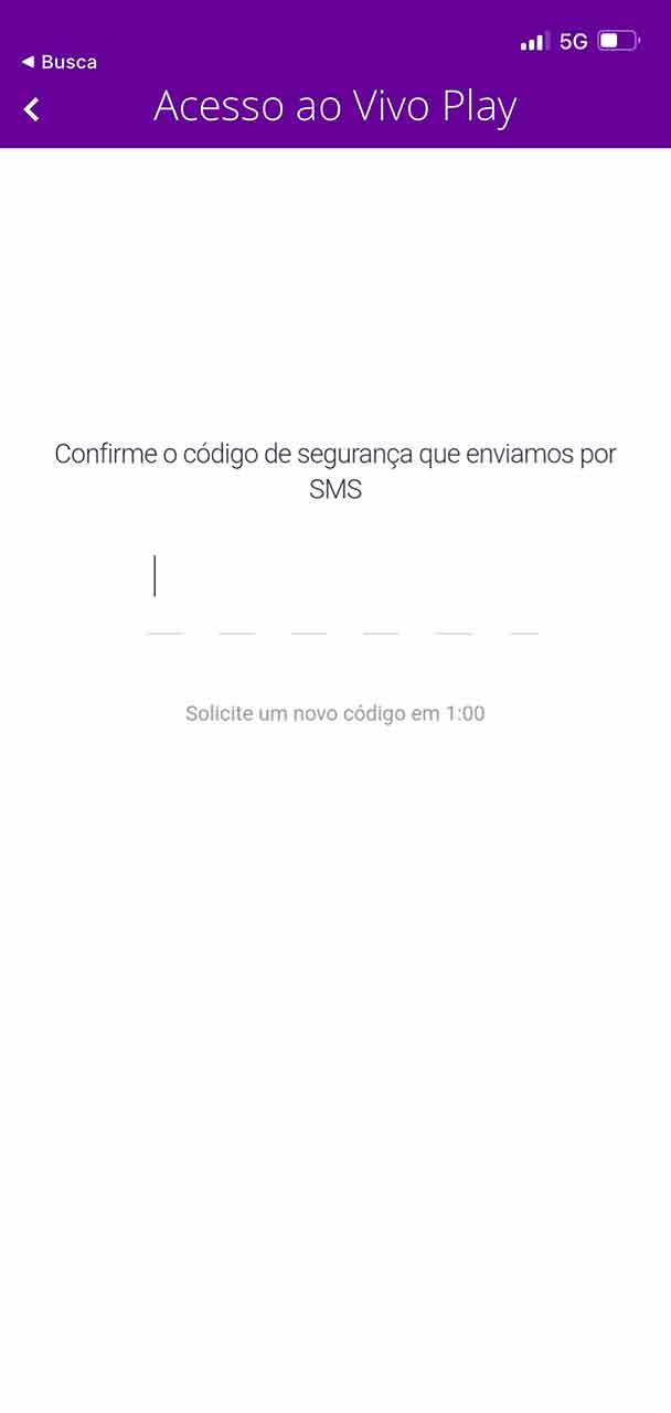 Captura da tela do Vivo Play com a área de inserção de código.