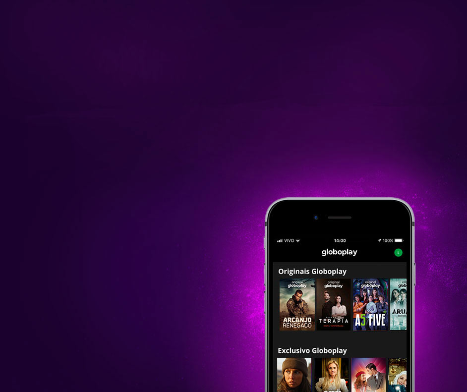 Imagem de um celular com o app Globoplay aberto.