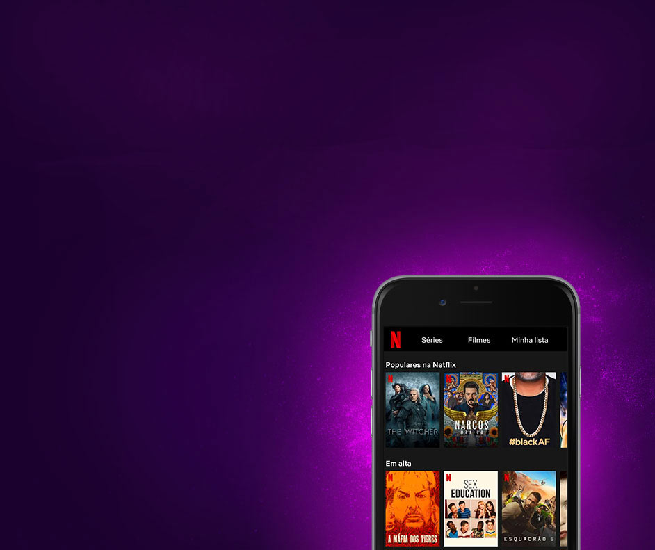 Imagem de um celular com uma tela do app Netflix.
