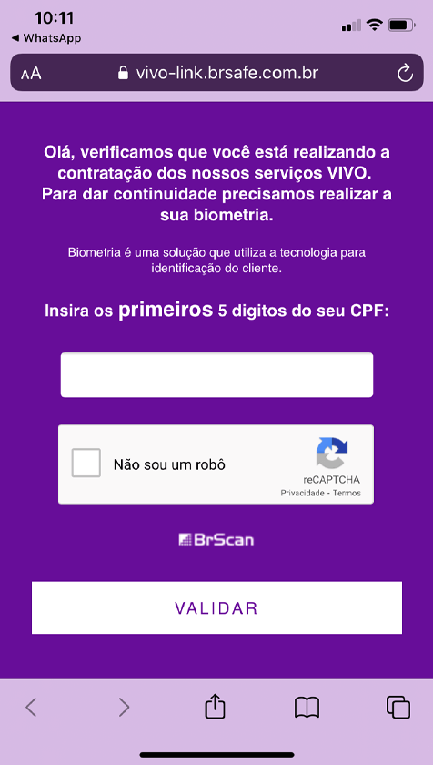 Printscreen da tela do BrSafe