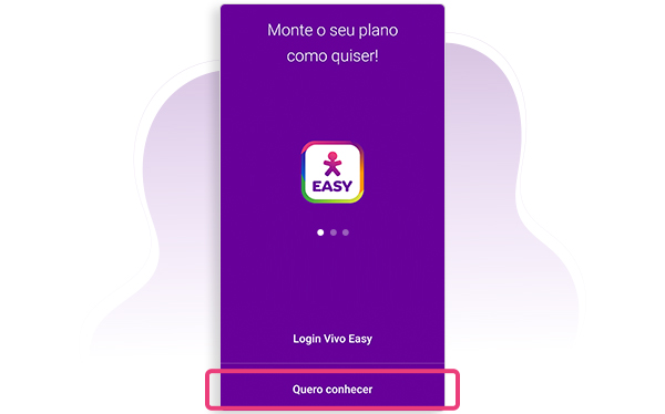 Tela inicial do app Meu Vivo, com o botão "Quero conhecer" em destaque.