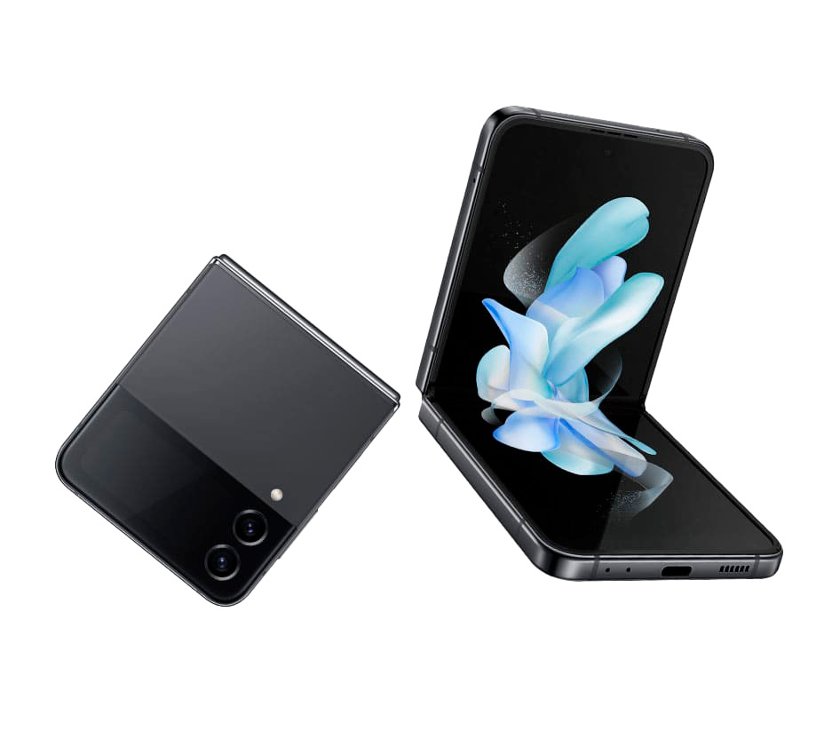 Imagens do smartphone Galaxy Z Flip4 fechado e aberto.