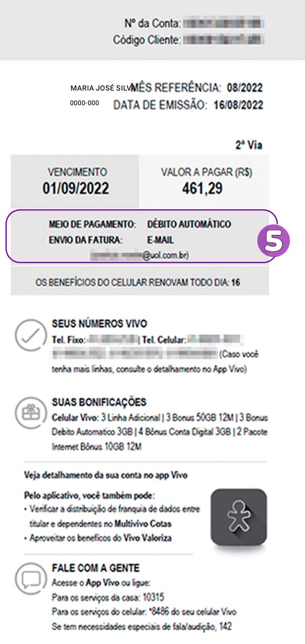 Corte de imagem da fatura Vivo.