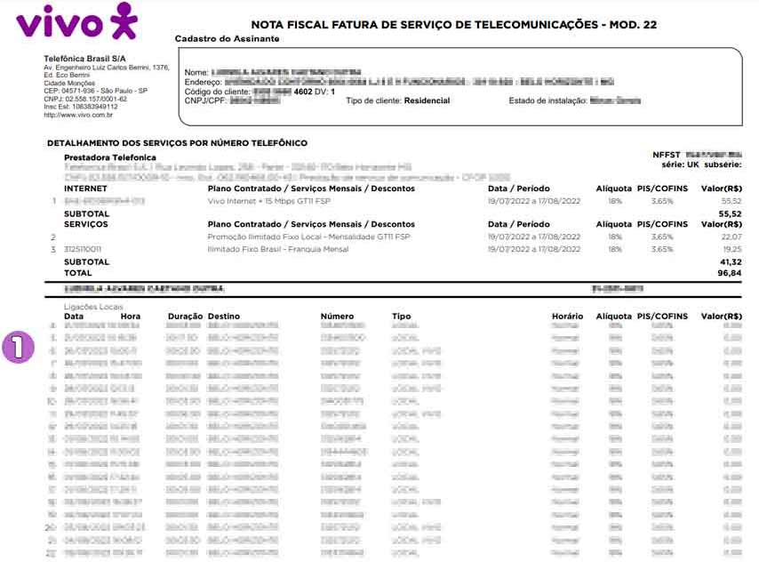 Imagem da parte superior do detalhamento de conta.