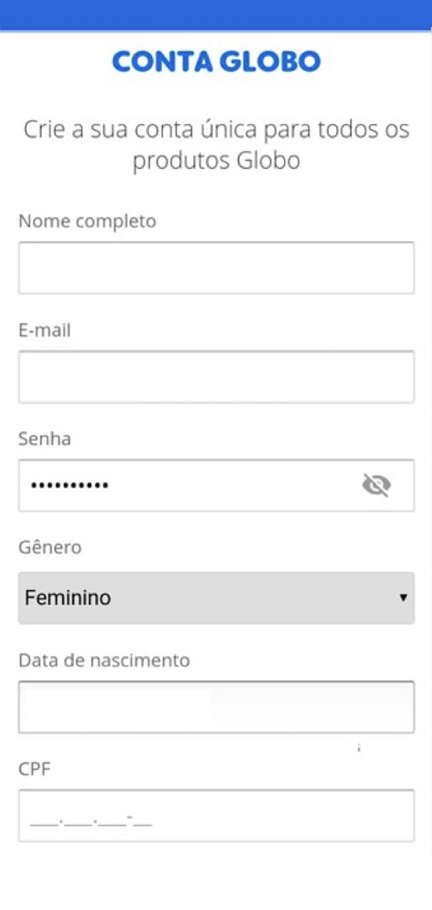 Captura de tela de login na conta Globoplay.