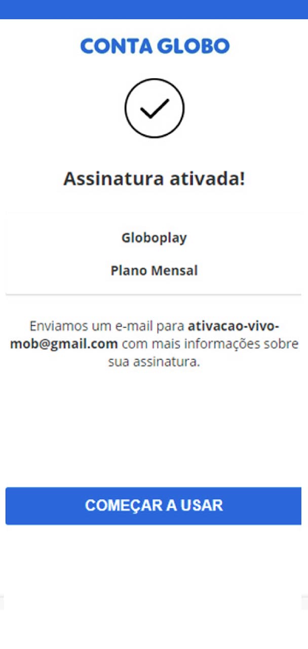 Captura de tela de login na conta Globo com a finalização do cadastro.