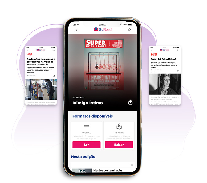 Montagem com três telas do aplicativo GoRead.