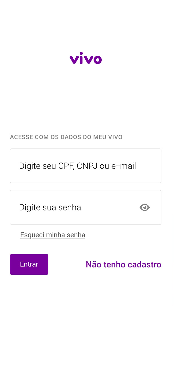 Captura de tela de logon da conta Vivo.