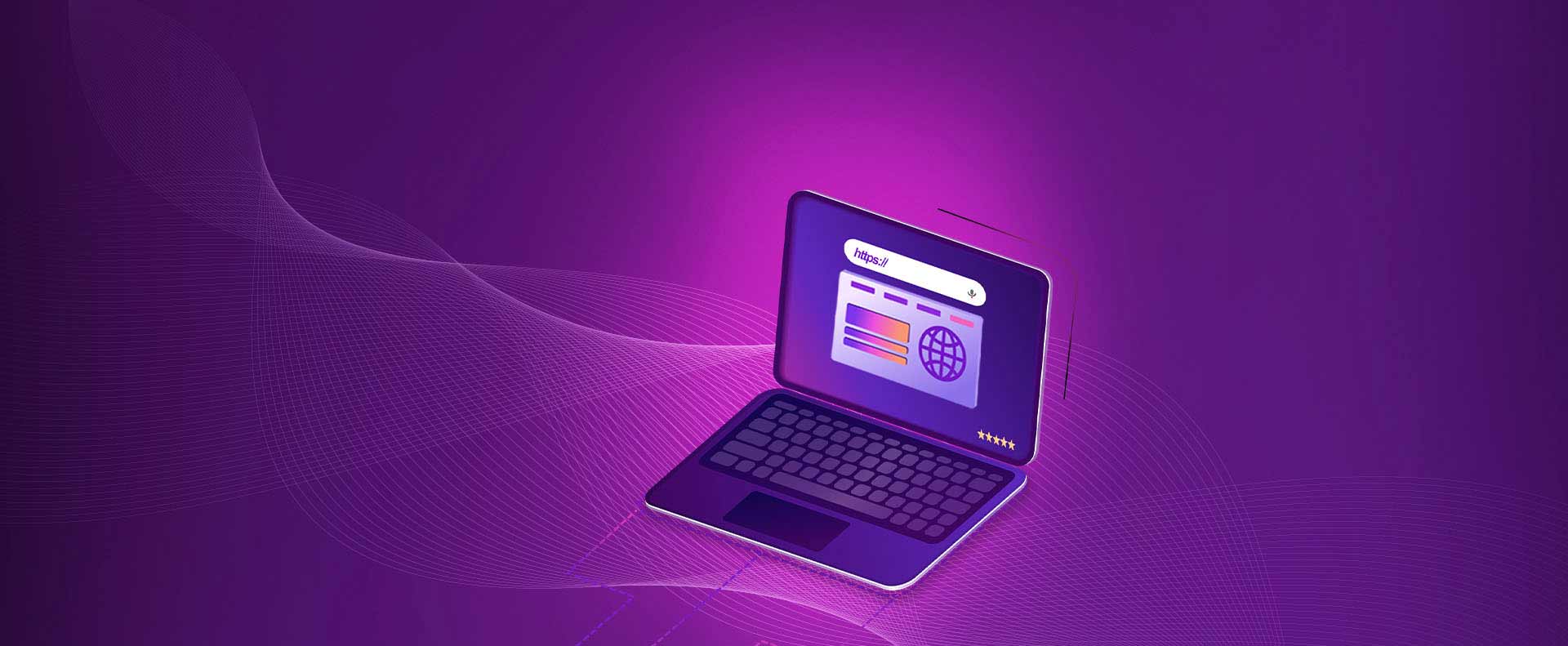 Ilustração de um notebook com uma página de internet aberta.