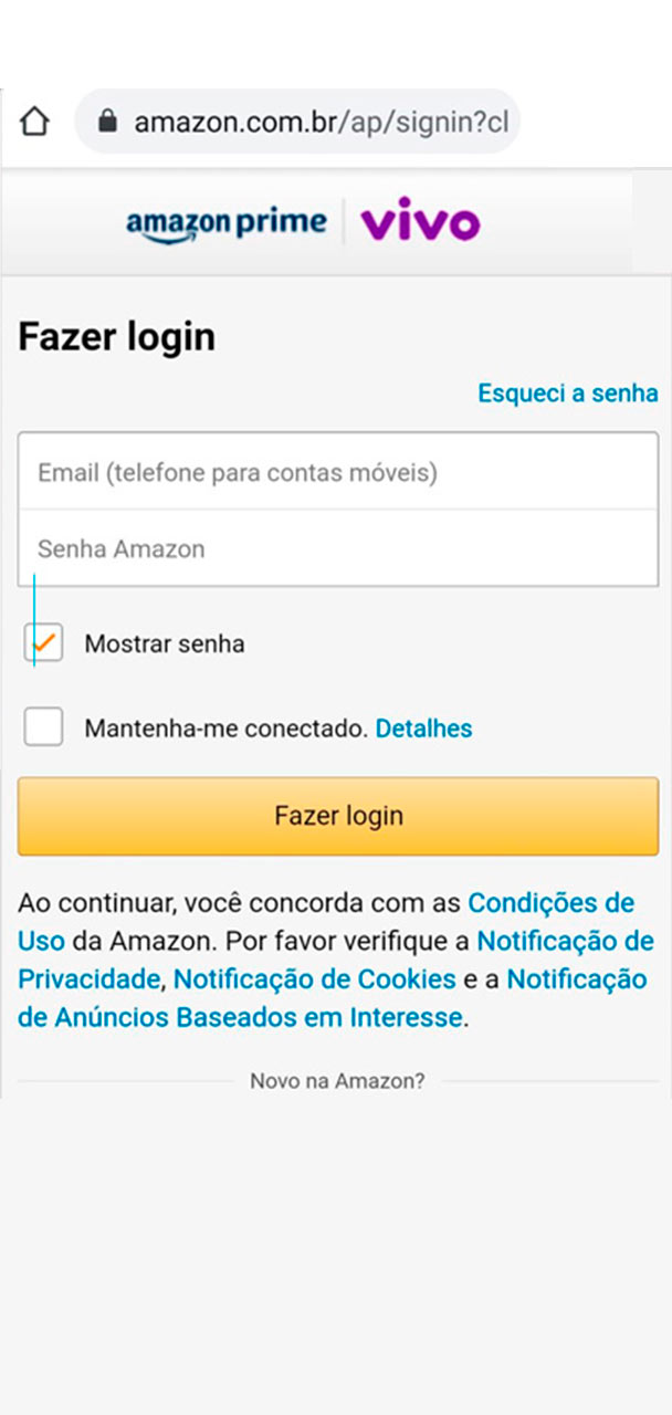 Captura de tela da página de criação de conta dada Amazon Prime.