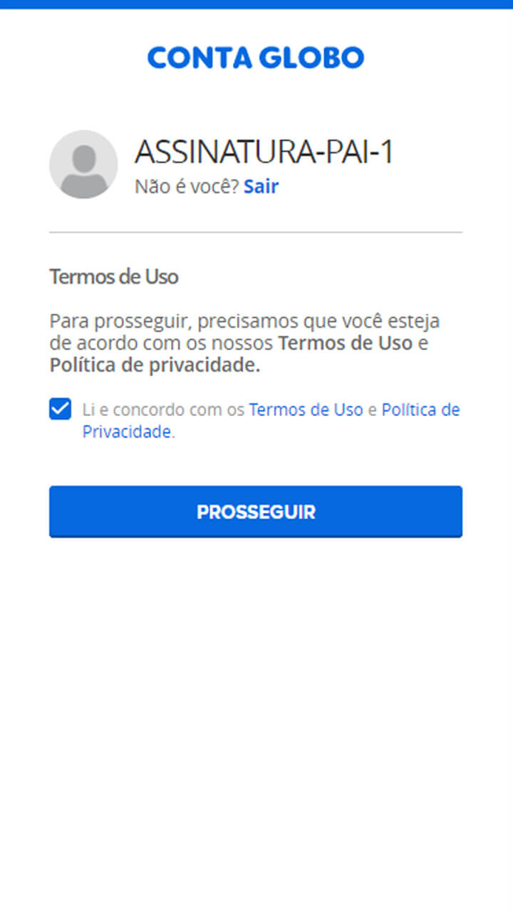 Captura de com termos de uso da Conta Globo.