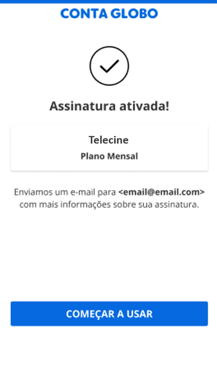 Captura de tela da conclusão de assinatura.