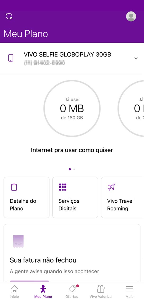 Captura de tela da seção da home do App Vivo.