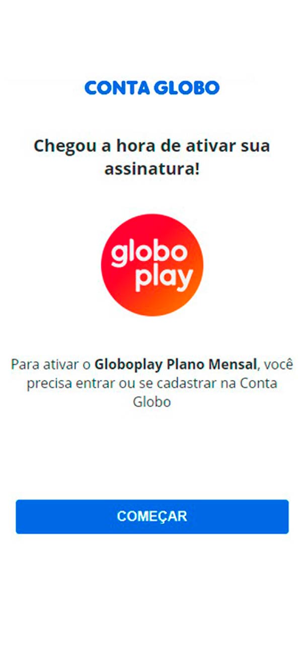 Captura de tela começar conta Globo.