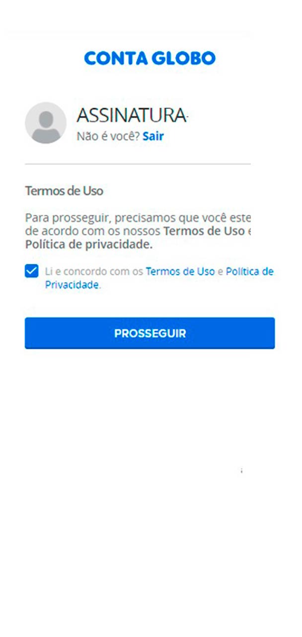 Captura de tela do login Conta Globo.