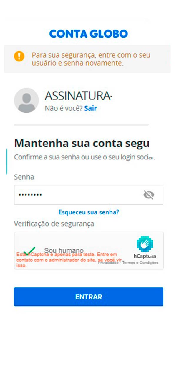 Captura de tela dae login na conta Globo.