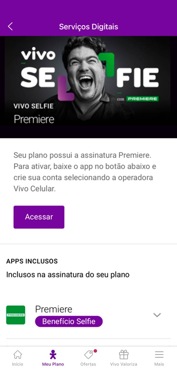 Captura de tela da seção Vivo Pós com Premiere.