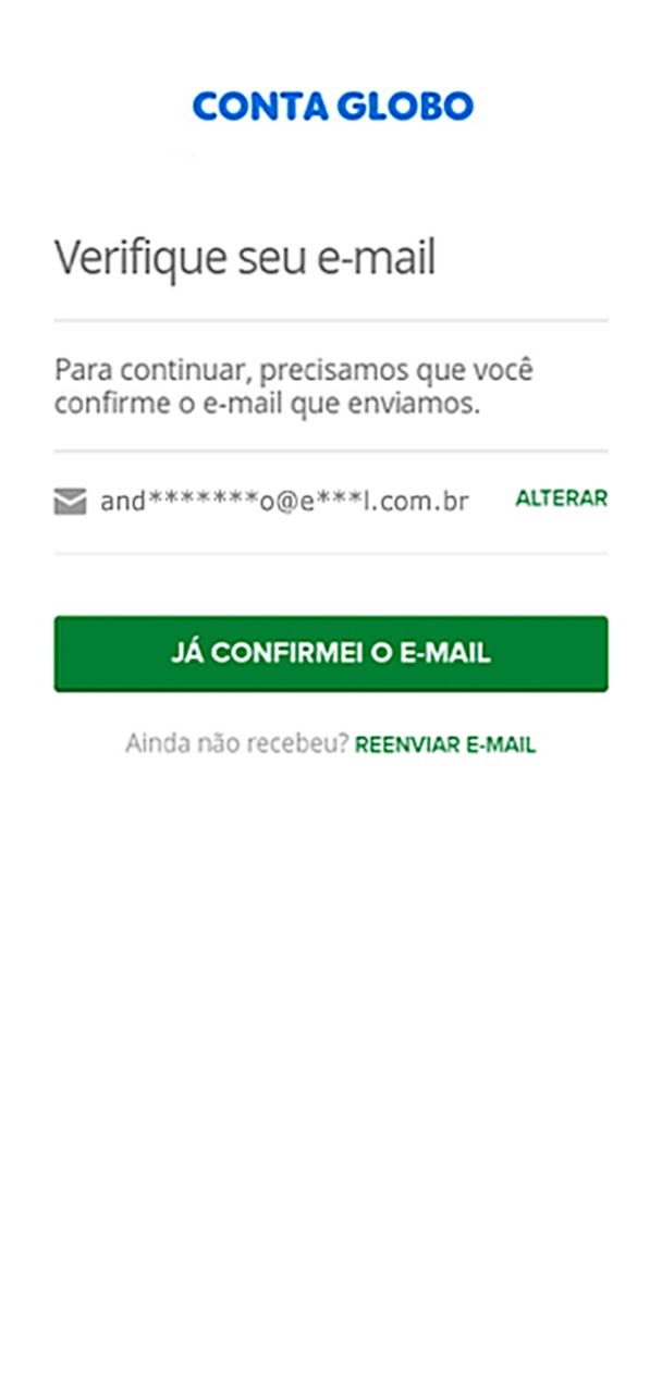 Captura de tela da confirmação de e-mail.