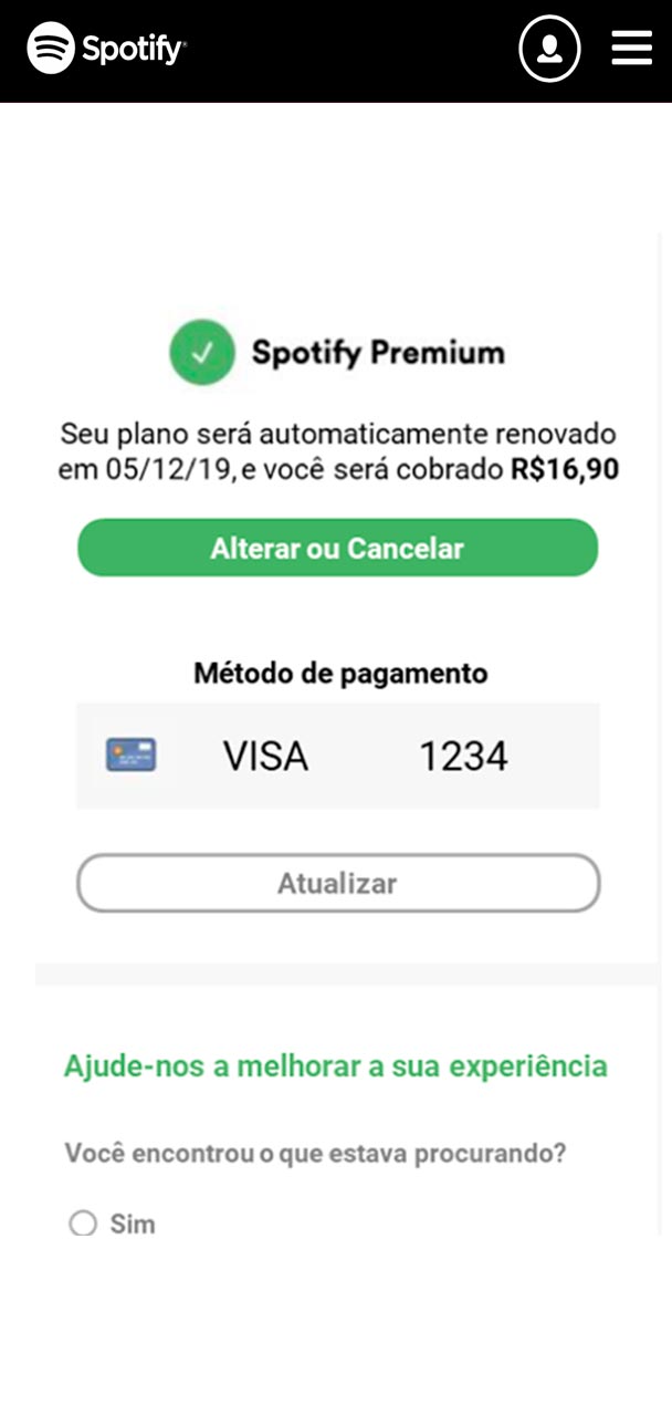 Captura de tela da finalização do cancelamento da conta Spotify.