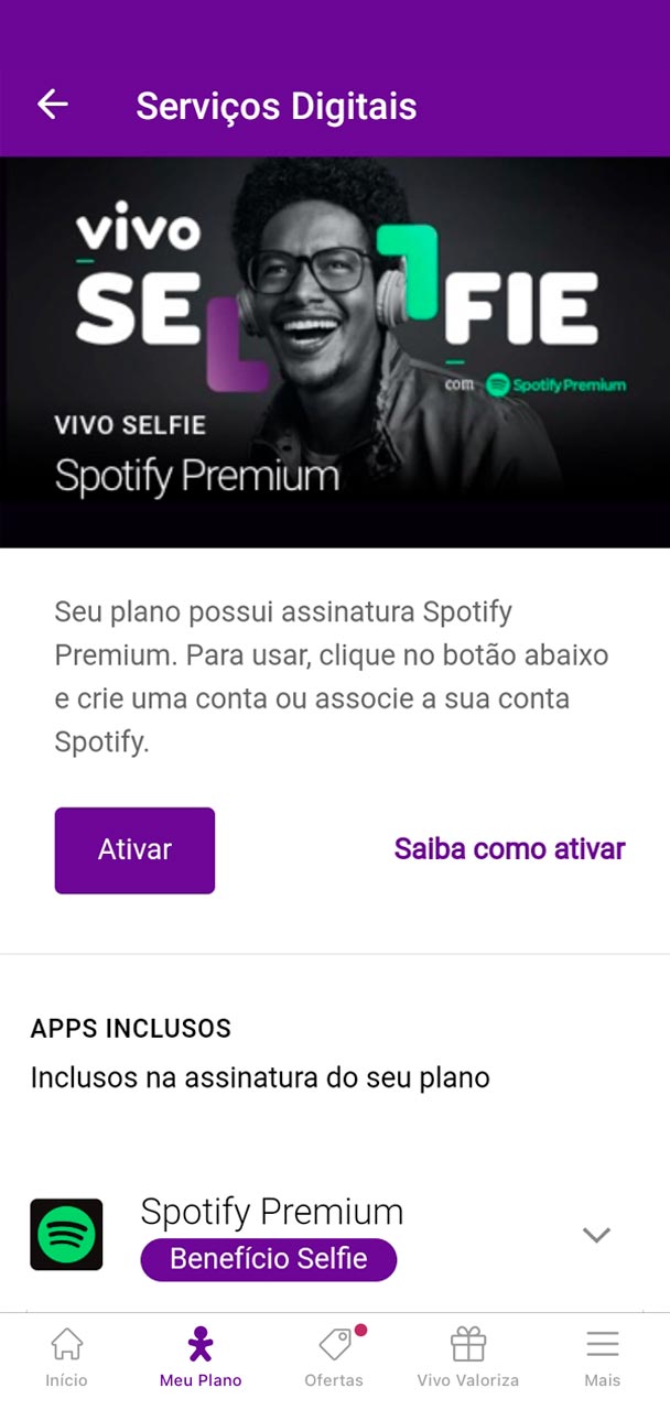 Captura de tela da ativação do Vivo Selfie.