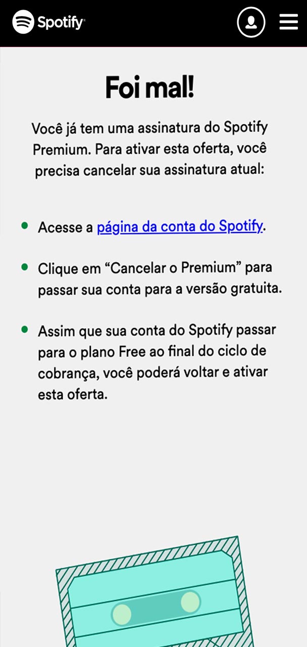Captura de tela do cancelamento da conta Spotify.