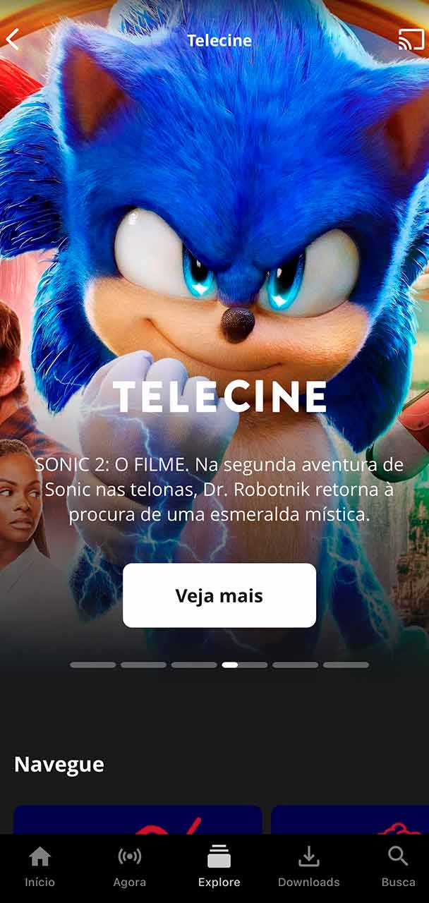 Captura de tela da home do Telecine.