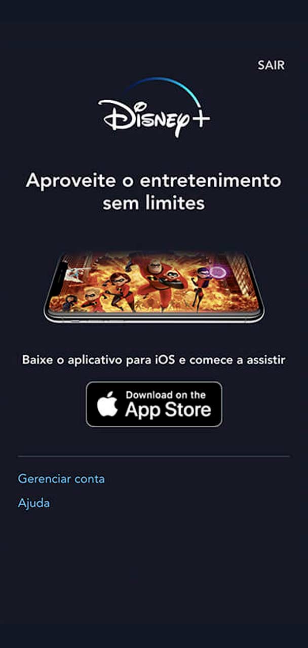 Captura da tela final do cadastro no app Disney+
