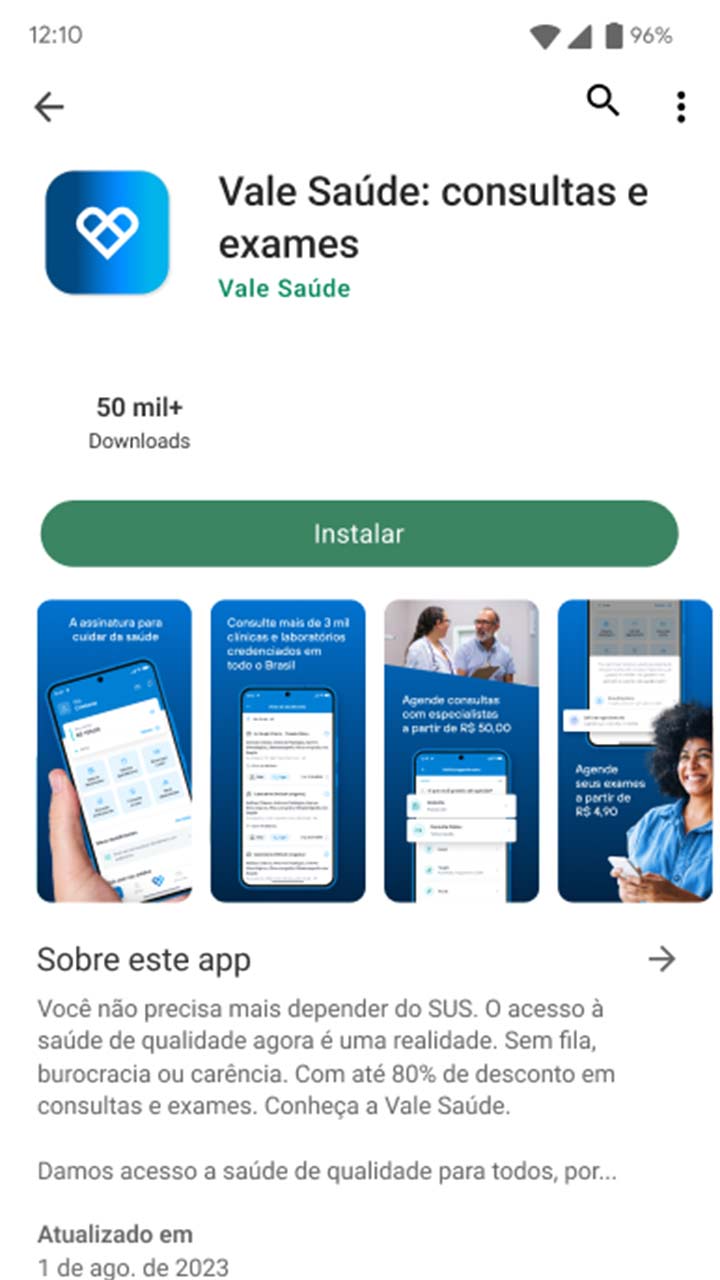 Captura da página de download do app Vida V.