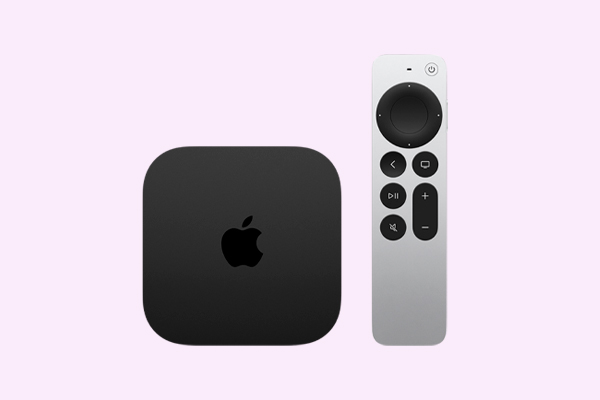 Imagem do Apple TV sobre fundo rosa