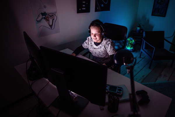 Imagem de um menino jogando em um computador.