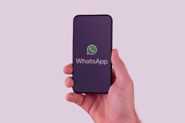 Imagem de um celular exibindo o logo do WhatsApp.