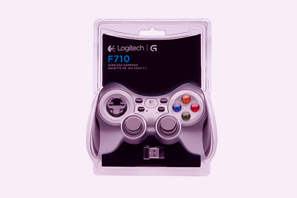 Imagem de um controle de videogame Logitech.