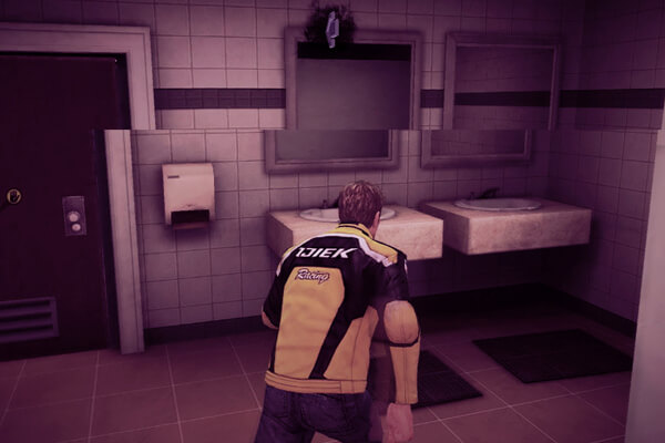 Captura de tela de um jogo, evidenciando o "rasgo de tela" na imagem.